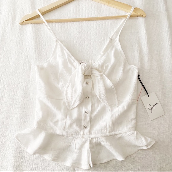 NWT White Cropped Peplum Tied Chest Tank Top - Picture 2 of 8